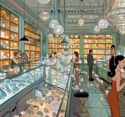 A Bustling Diamond Market With Piles Of Sparkling Lab-Grown Diamonds. Illustrates The Concept Of A Lab-Grown Diamond Glut.