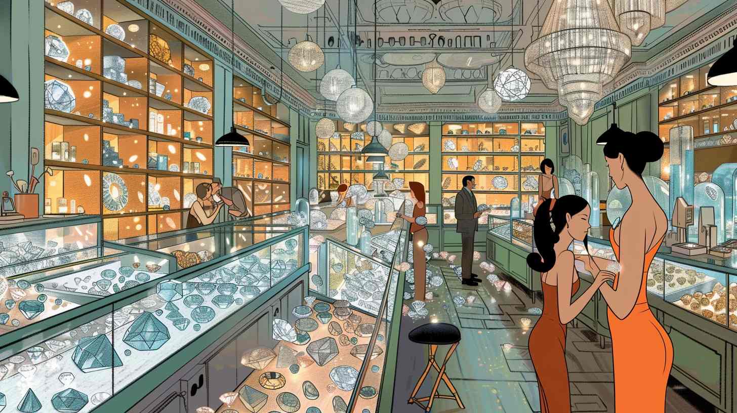 A Bustling Diamond Market With Piles Of Sparkling Lab-Grown Diamonds. Illustrates The Concept Of A Lab-Grown Diamond Glut.