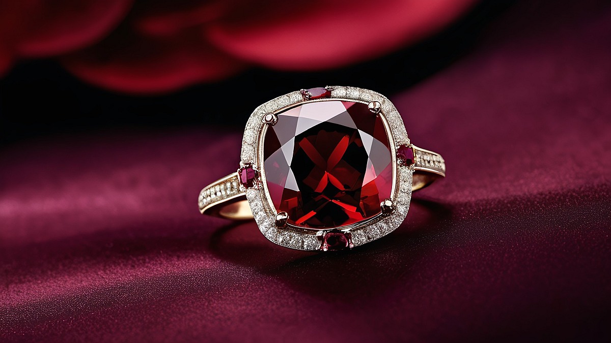 A Stunning Photograph Captures A Radiant Garnet Gemstone, Bathed In Soft, Natural Light. Its Deep Crimson Hues Shimmer With An Almost Otherworldly Glow, Reminiscent Of Renaissance Art. Intricate Facets Reflect A Spectrum Of Colors, From Fiery Reds To Subtle Purples. The Garnet Rests On A Backdrop Of Velvet, Enhancing Its Rich Tones And Regal Allure. The Image Exudes A Sense Of Timeless Elegance And Vivid Color, Inviting Viewers To Marvel At Its Beauty.