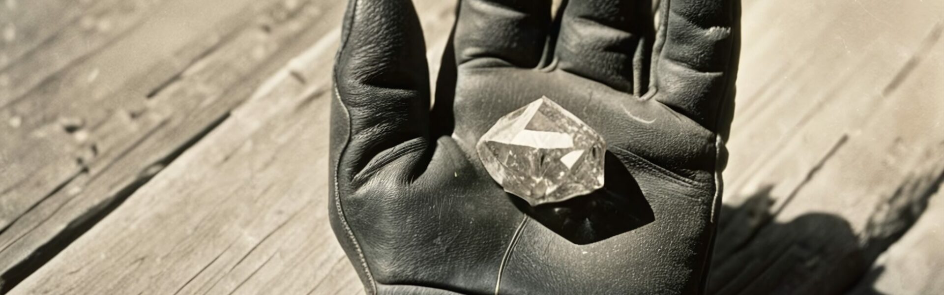 An Image Of A Rough Diamond On A Miner'S Glove.