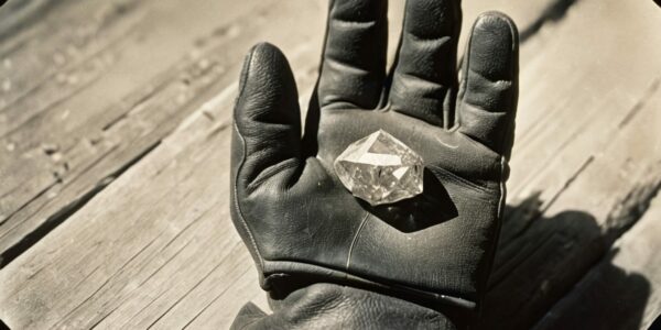 An Image Of A Rough Diamond On A Miner'S Glove.