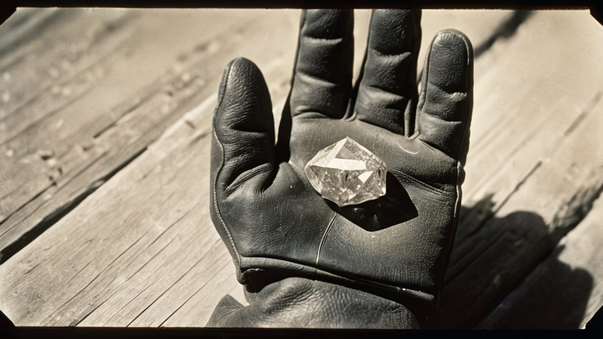 An Image Of A Rough Diamond On A Miner'S Glove.